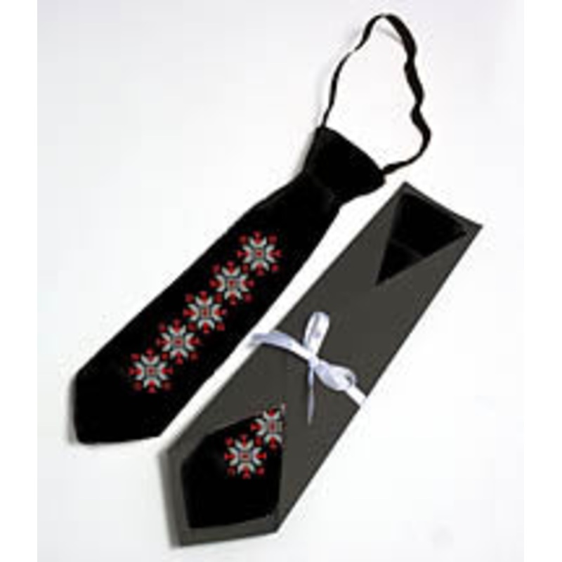Black satin tie with red/White Embroidery