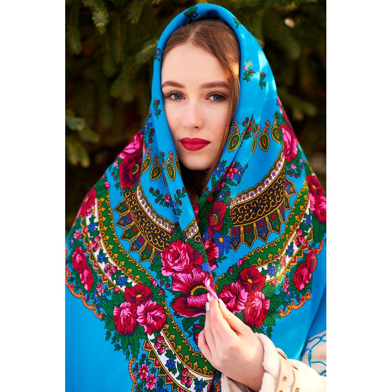 Medium Acrylic Fringed Shawl, Blue 50 in.