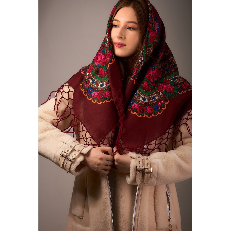 Medium Acrylic Fringed Shawl, Burgundy 50 in.