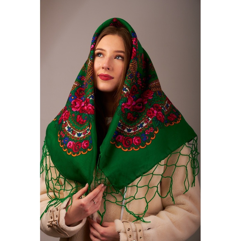 Medium Acrylic Fringed Shawl, Green 50 in.