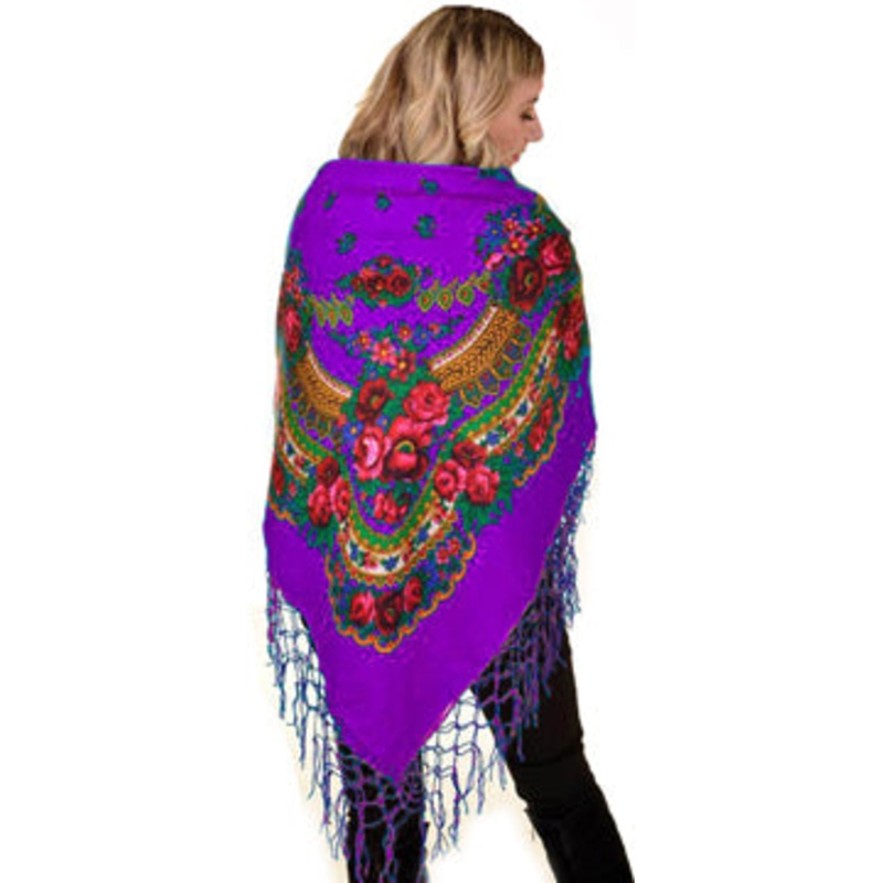 Medium Acrylic Fringed Shawl, Purple 50 in.