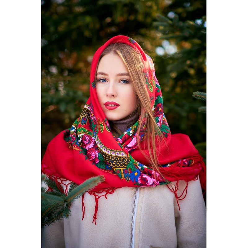 Medium Acrylic Fringed Shawl, Red 50 in.