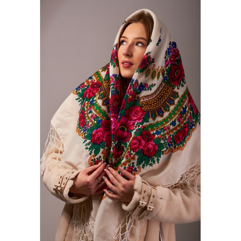 Medium Acrylic Fringed Shawl, White 50 in.