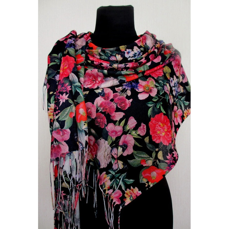 Black Floral Shawl 71×28|ca|us|intl