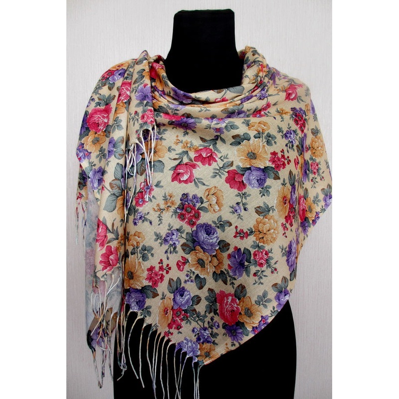 Cream Floral Shawl 71×28|ca|us|intl