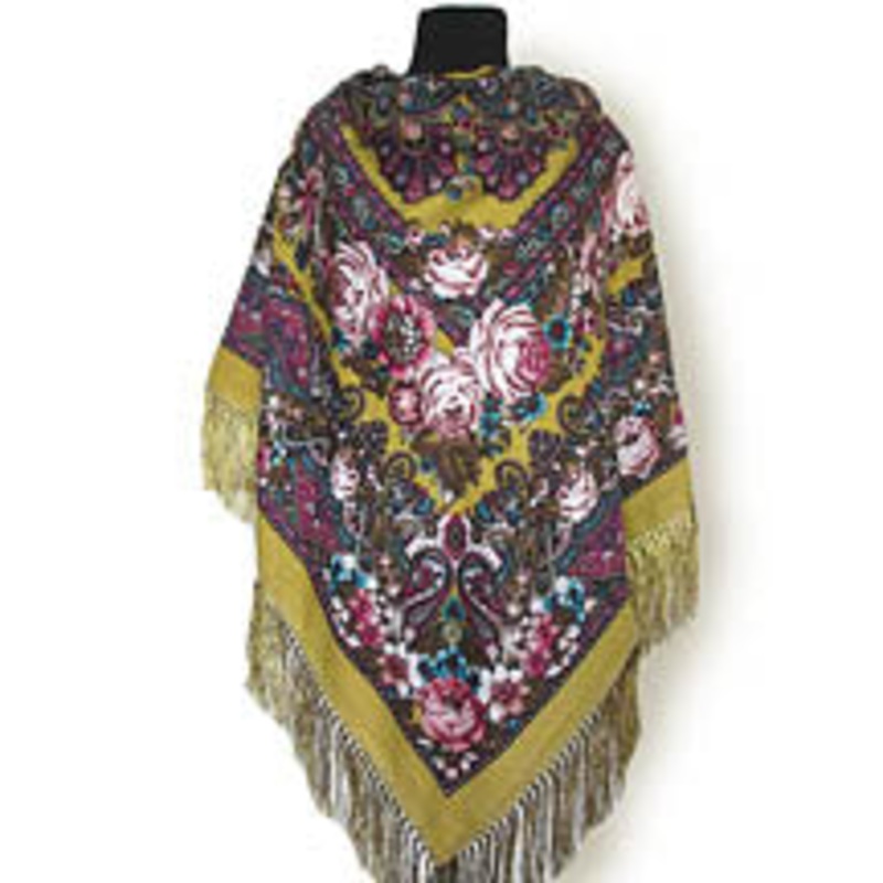 Floral Shawl in Mustard 55 in.