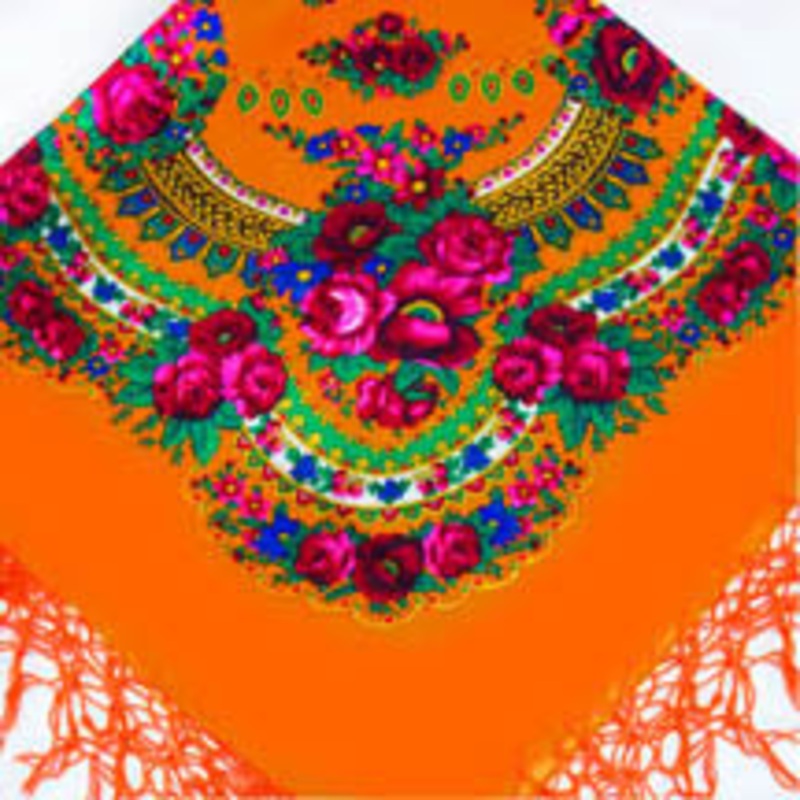 Medium Acrylic Fringed Shawl, Mandarine 50 in.