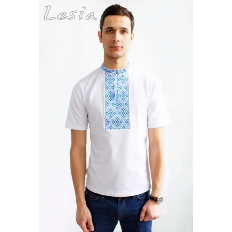 Men’s embroidered Kozatska t-shirt  Blue on White