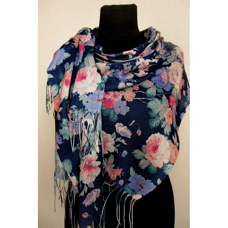Navy Floral Shawl 71×28|ca|us|intl