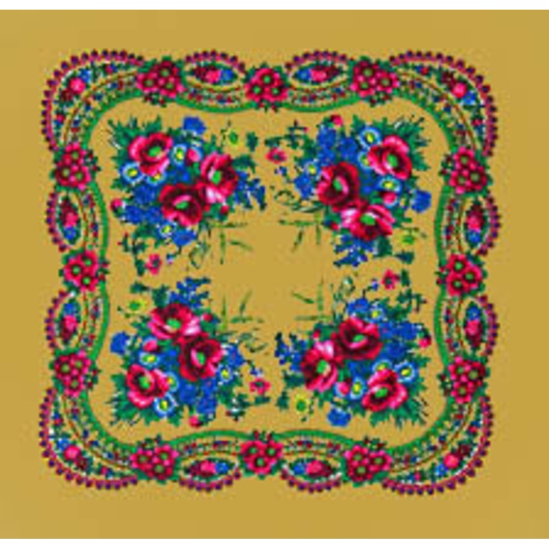 Tan-beige acryllic floral shawl 30 in.