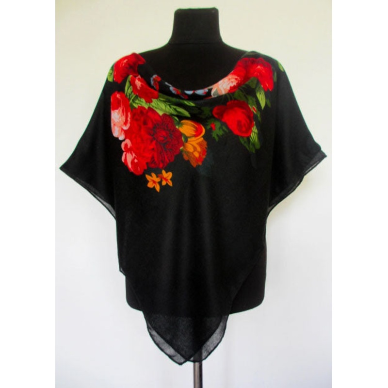 Dark Floral Woven Chiffon Shawl 48 in square