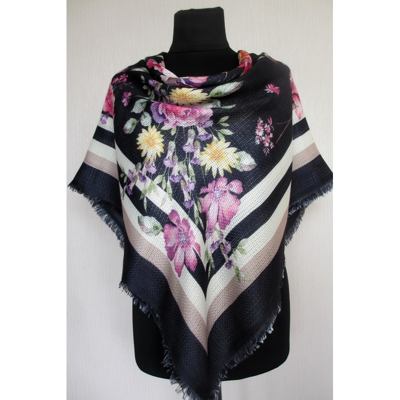 Silky Floral Frame loose-weave Shawl, 38 in