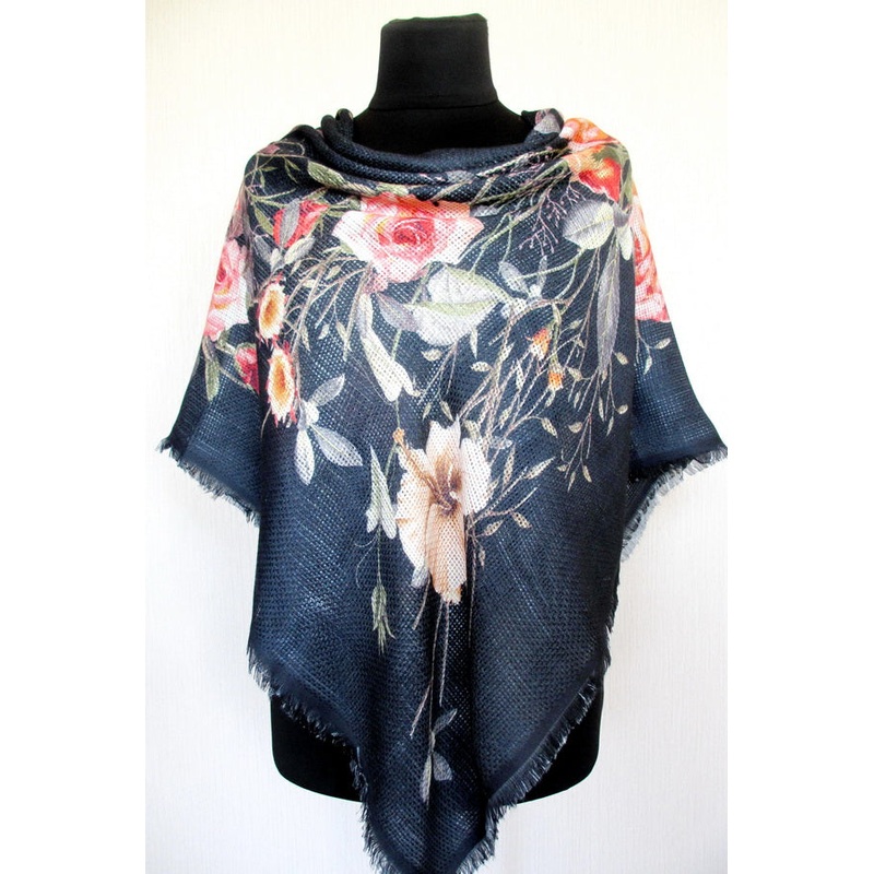 Silky Floral loose-weave Shawl, 38 in