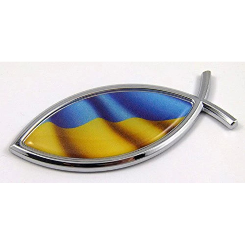 Jesus Fish Ukrainian Flag Car Bike Chrome Emblem Decal