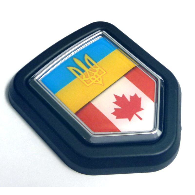 Ukraine/Canada flag on Shield Shape grill badge