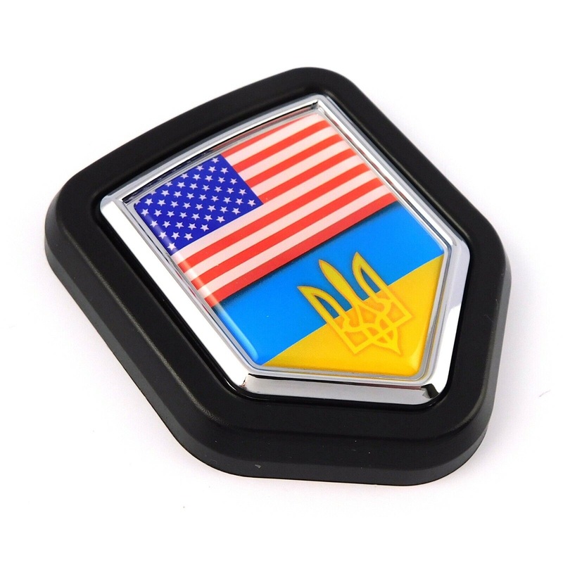 Ukraine/USA flag on Shield Shape grill badge