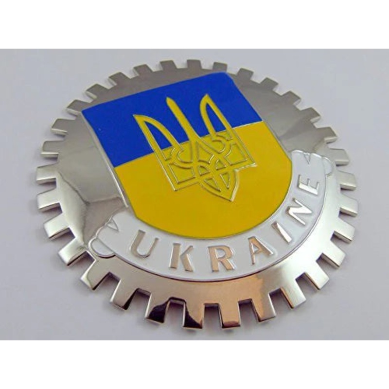 Grille Badge Ukraine car truck mount Ukrainian flag with tryzub Trident chrome