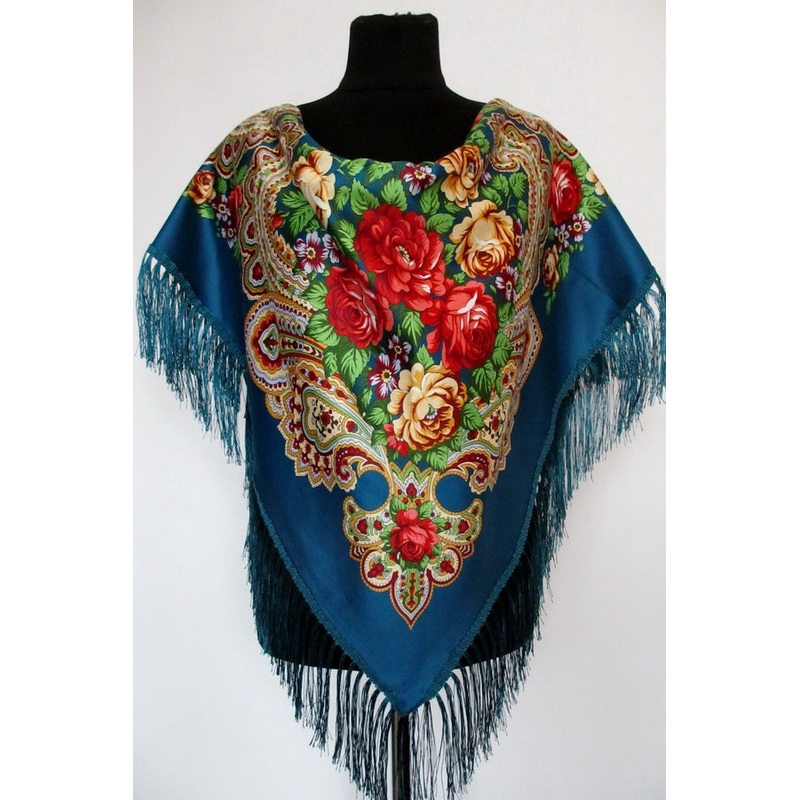 Ocean Floral Silky Wool Shawl 48 in.
