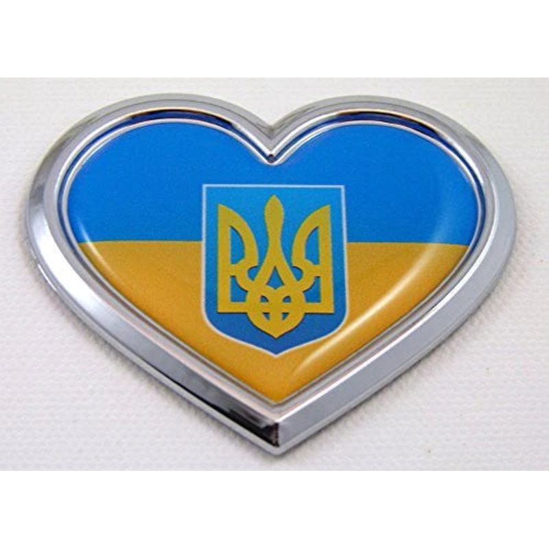 Ukraine HEART Flag Chrome Emblem Car Decal Sticker Badge Bumper Trident Tryzub