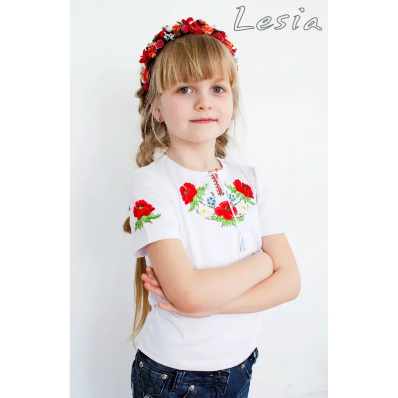 Girls Poppies shirt red on white