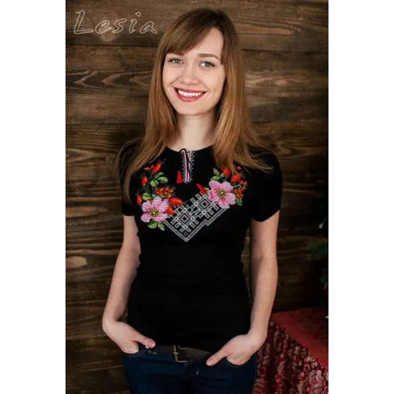 Ladies Shypshyna-Rosehips embroidered shirt – black