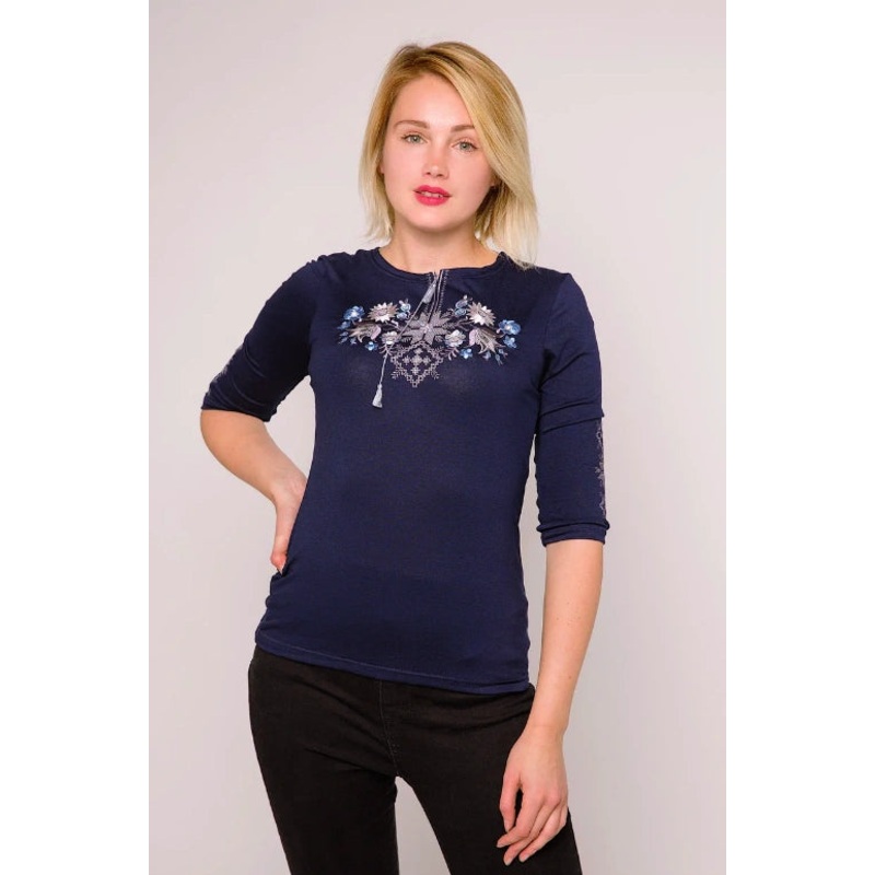 Women’s embroidery The Forest Song of a Dove on a Blue  embroidered 3/4 sleeve