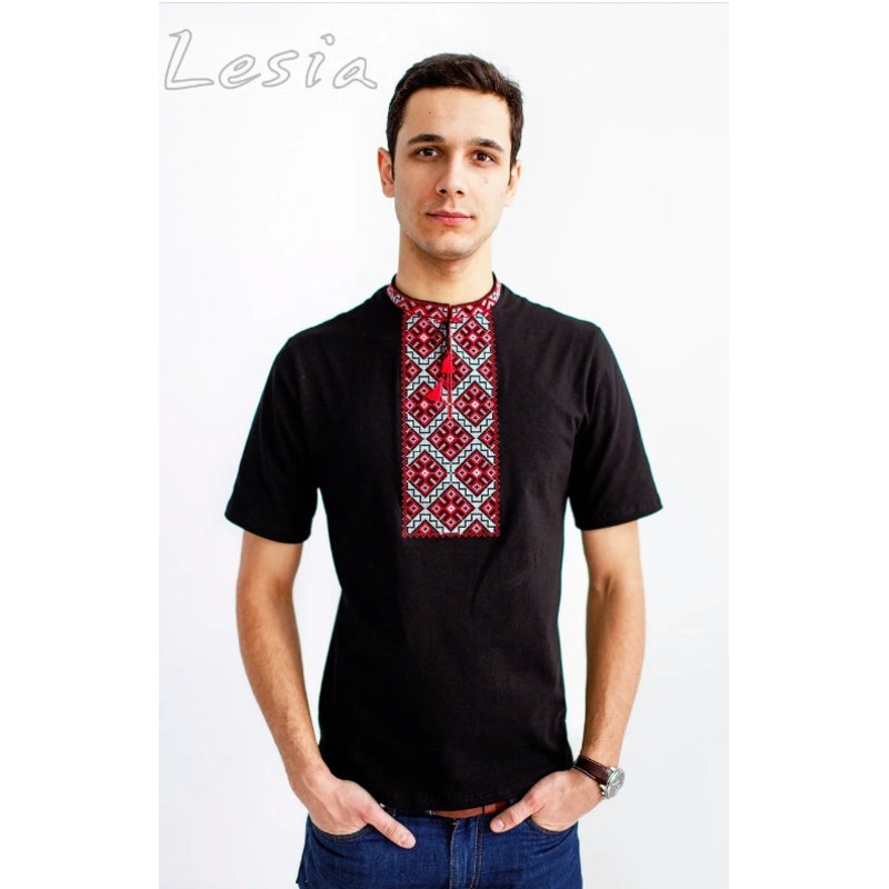 Men’s embroidered Kozatska t-shirt Red & Gray