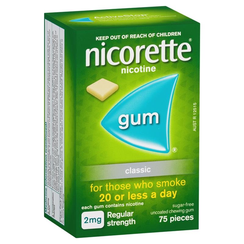 Nicorette Quit Smoking Gum 2mg Icy Mint (75 pack)