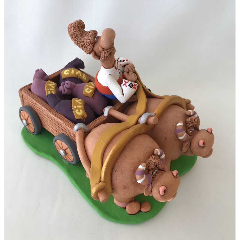 Chumak with Oxen – clay figurine