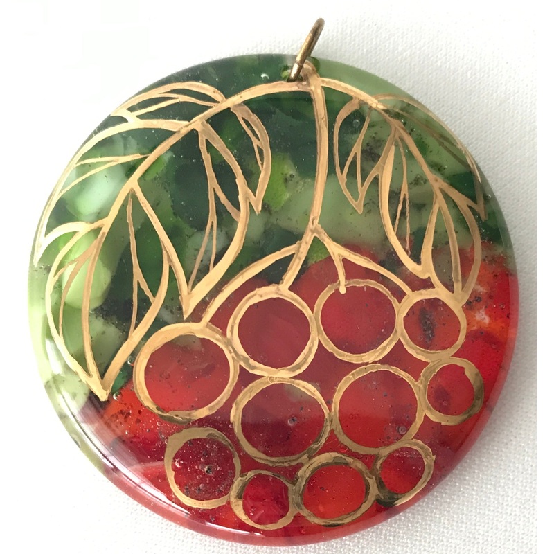 Kalyna Round Glass Pendant with Gold