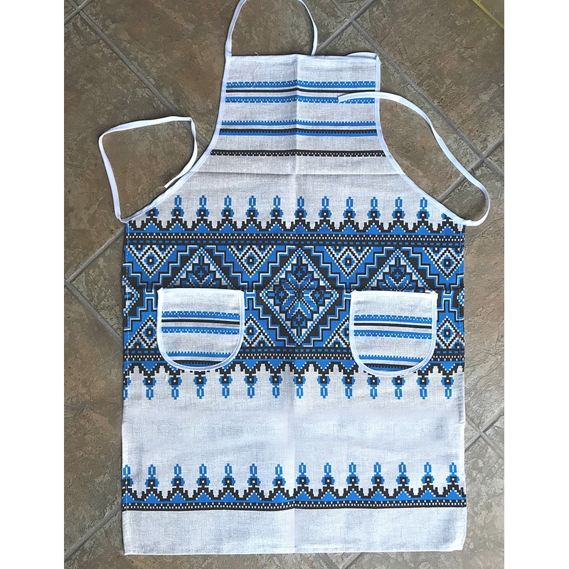 Blue Embroidery linen-look Apron