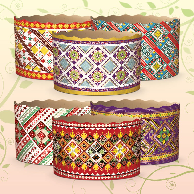 Bright Embroidery Design Paska Baking Forms (set of 6)