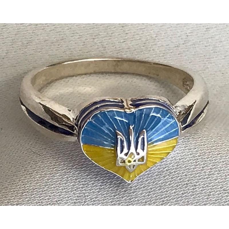 Ladies’ Heart – Tryzub Ring in Blue/Yellow Enamel