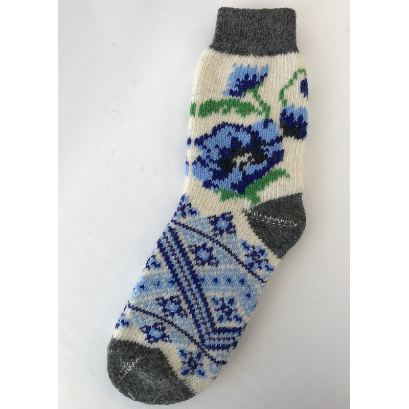 Ladies Wool Socks – Blue Poppy Design