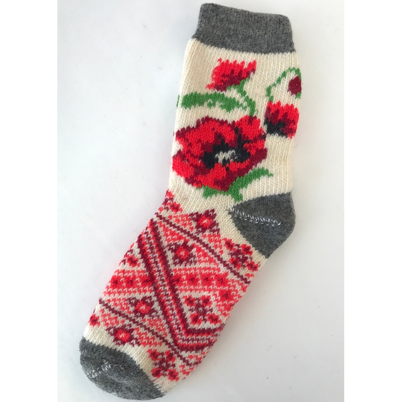 Poppy Embroidery Ladies Wool Socks
