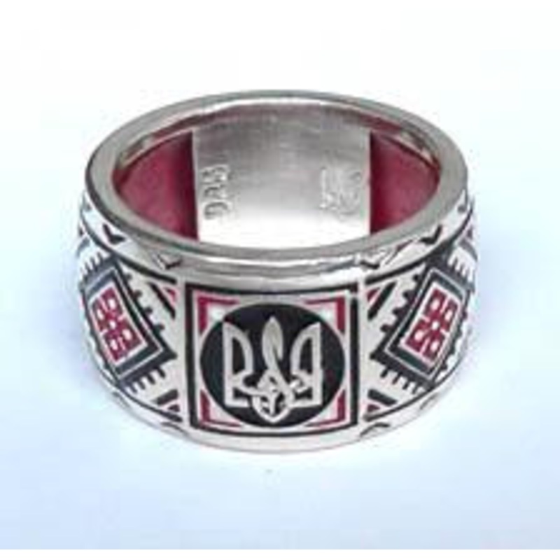 Vyshyvanka Red Enamel Tryzub Ring – Size 10