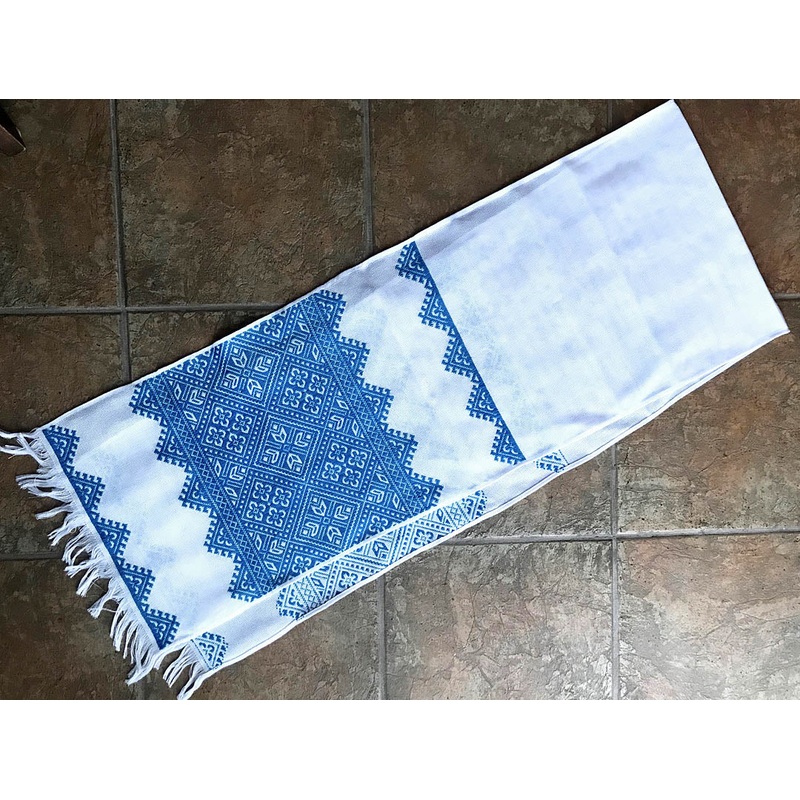 Embroidered Rushnyk with Blue Design 72 in.