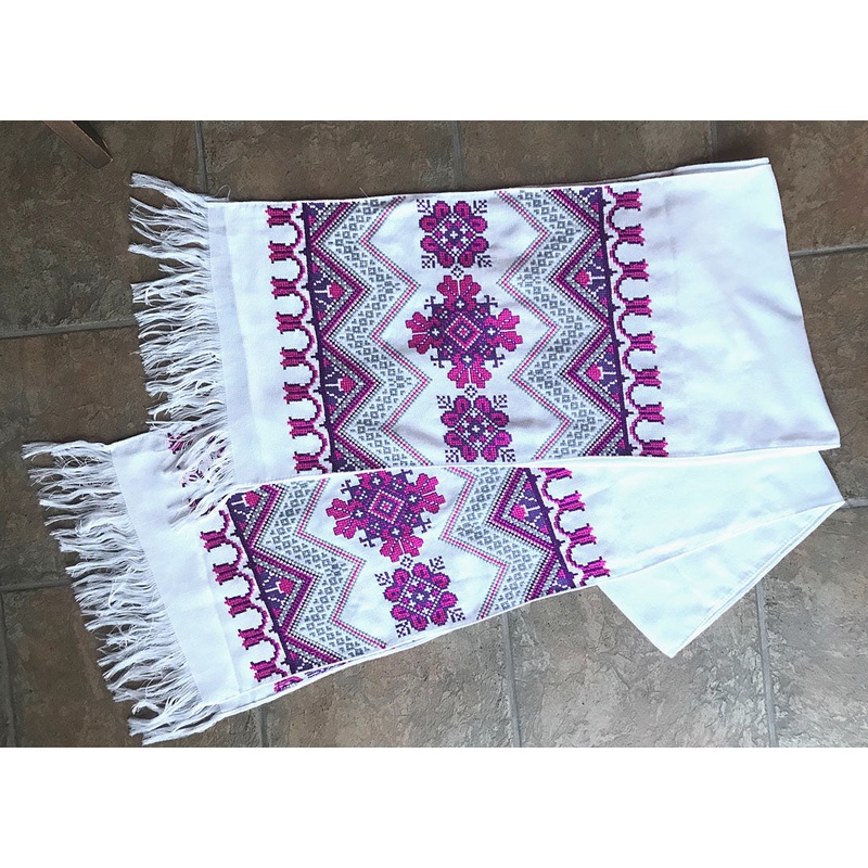 Embroidered Rushnyk with Pink/Purple Design 85 in.