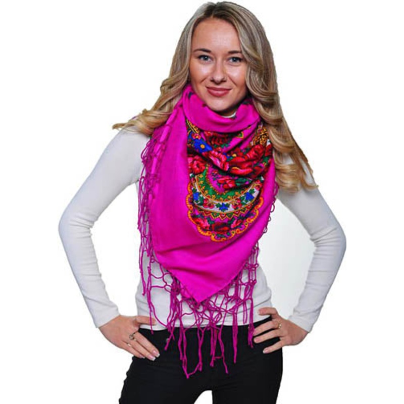 Medium Acrylic Fringed Shawl, Magenta 50 in.