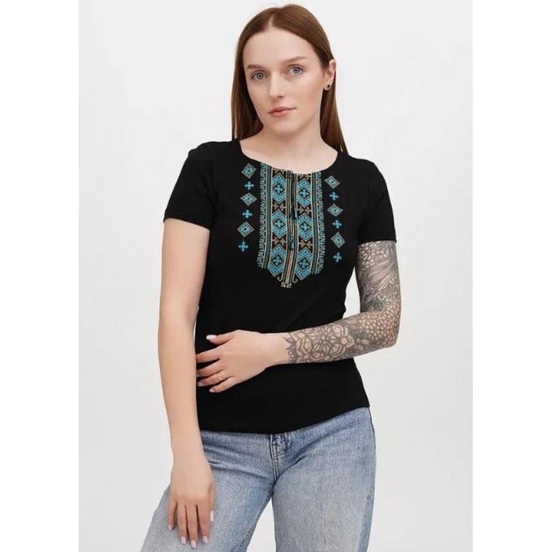 Ladies Hutsulka embroidered shirt  turquoise