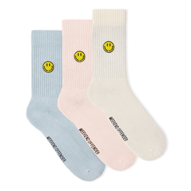 Smiley Sports Socks Pink/Blue/Cream