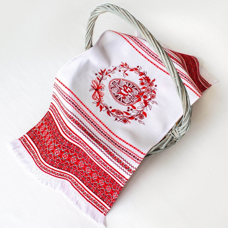 Woven Easter Rushnyk, red design – Basket Cover