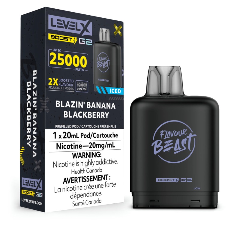 Flavour Beast Level X Boost G2 25k – Blazin’ Banana Blackberry Iced