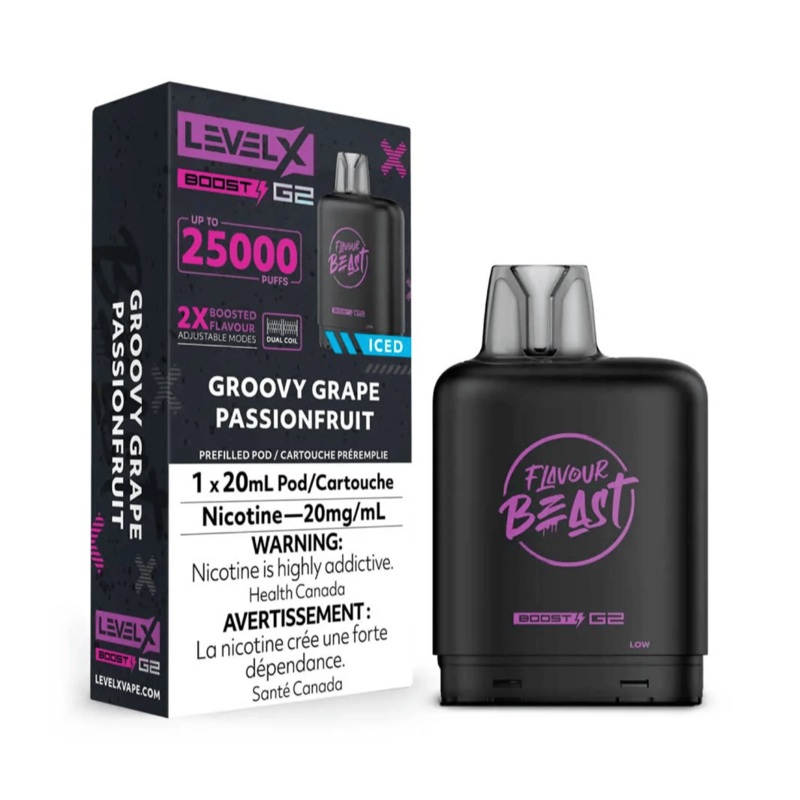 Flavour Beast Level X Boost G2 25k – Groovy Grape Passionfruit Iced