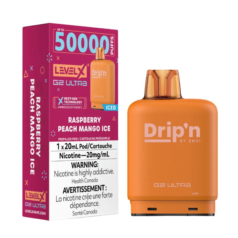 Drip’n Level X G2 Ultra 50k – Raspberry Peach Mango Ice