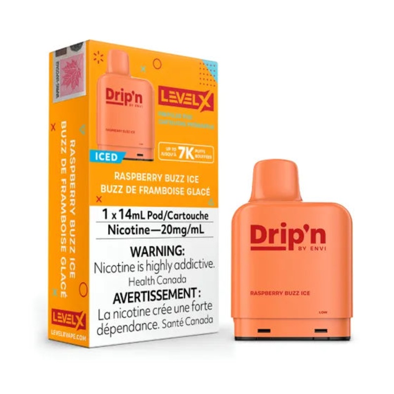 Drip’N – 7000 Level X Pod – Raspberry Peach Mango Ice