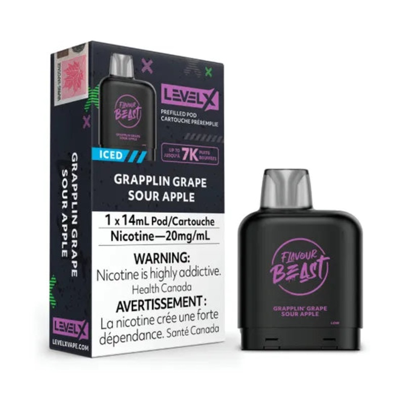 Flavour Beast – 7000 Level X Pod – Grapplin Grape Sour Apple Iced