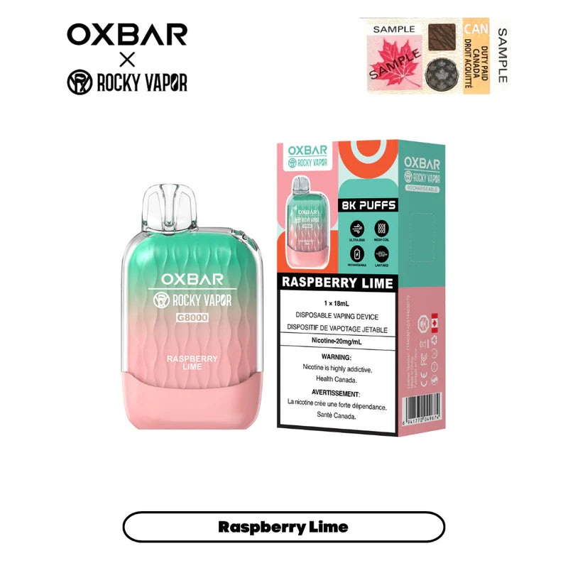 Oxbar 8000 – Raspberry Lime|20 mg