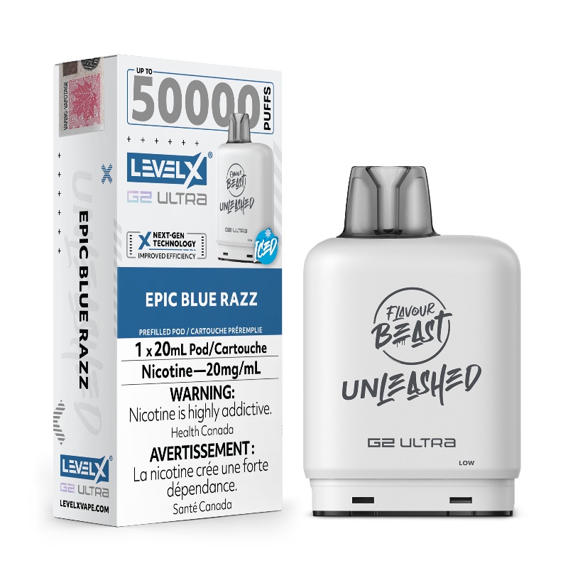 Level X G2 Ultra Flavour Beast Unleashed Pods – Epic Blue Razz Ice, 50K Puffs