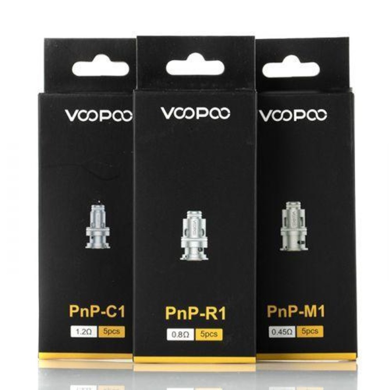 Voopoo PNP Replacement Coils|PnP-VM4 0.6ohm (5 pack) | 20W – 28W|PnP-VM3 0.45 ohm (5 pack) | 25W – 35W|PnP-VM6 0.15 ohm (5 pack) | 60W – 80W|PnP-VM1 0.3 ohm (5 pack) | 32W – 40W|PnP-TW30 0.3 ohm (5 pack) | 28W – 36W|PnP-TW20 0.2 ohm (5 pack) | 40W – 55W